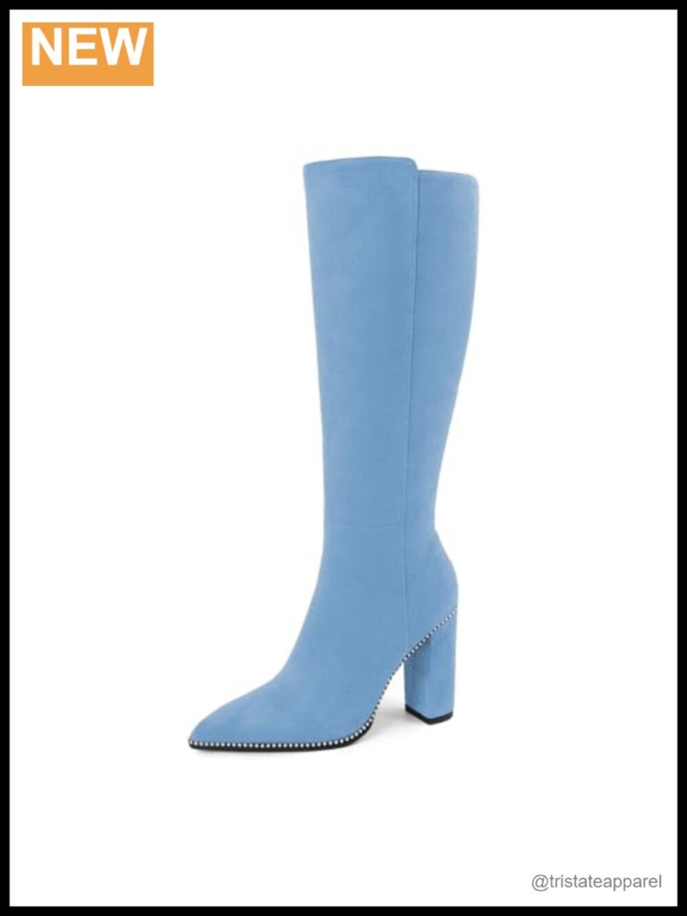 Chunky Heel Knee High Boots for Women Pointed Toe Side Zipper Retro Fashion